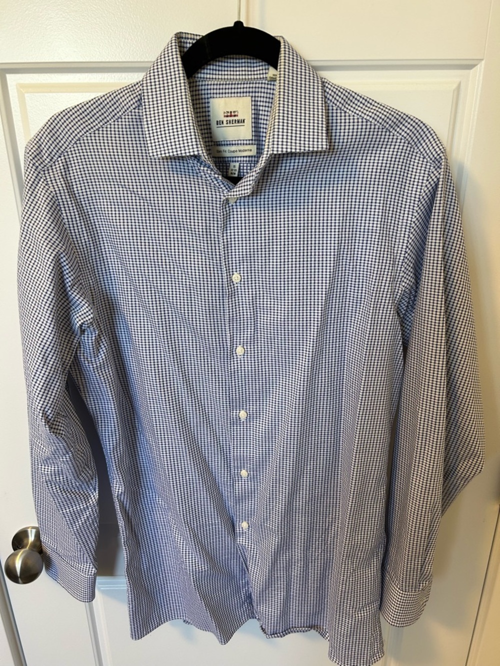 Ben Sherman Blue and White Micro-Check Dress Shirt